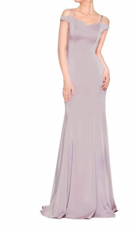 Off Shoulder Jersey Gown In Wisteria