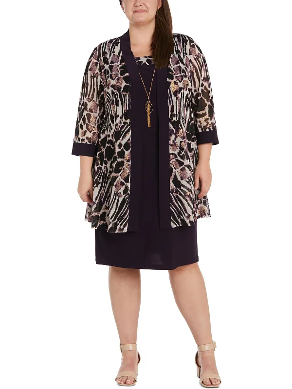 Plus Womens Jacket Polyester Two Piece Dress