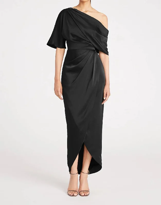 Rayna One Shoulder Draped Gown In Black