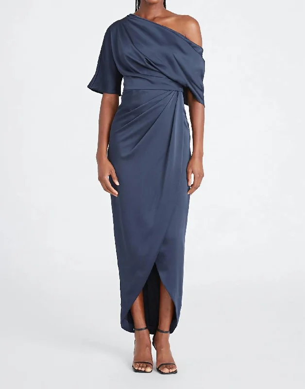 Rayna One Shoulder Draped Gown In Odyssey Grey