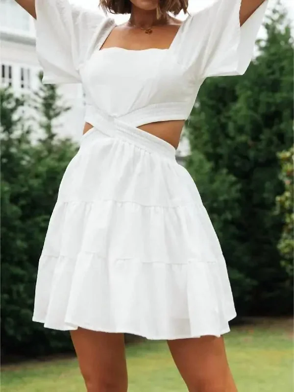 Square Neck Mini Dress In White