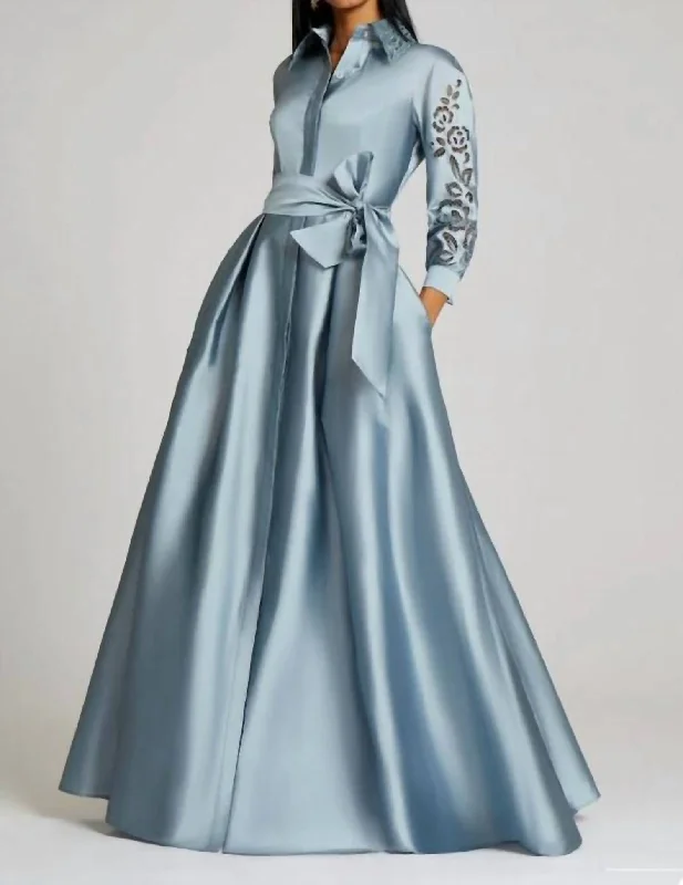 Taffeta Shirt Gown In Slate