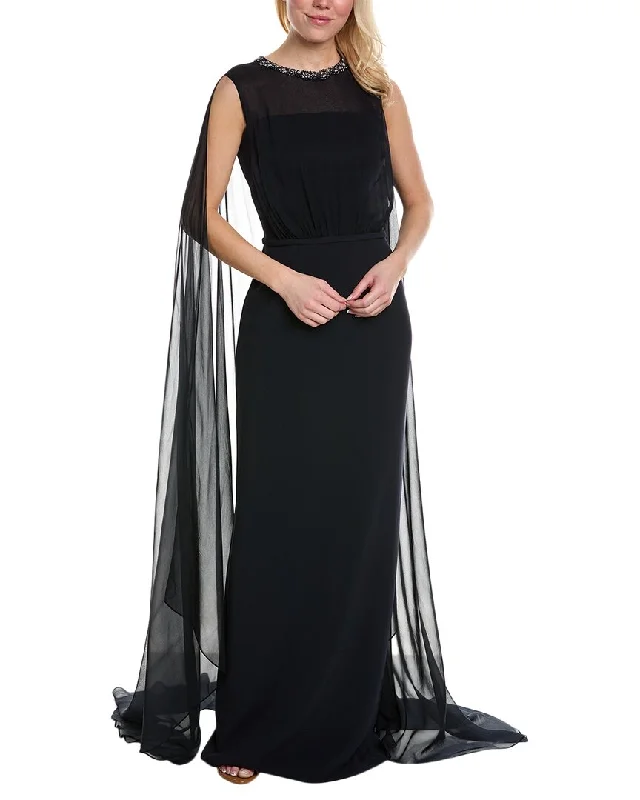 Teri Jon by Rickie Freeman Necklace Chiffon Silk Gown