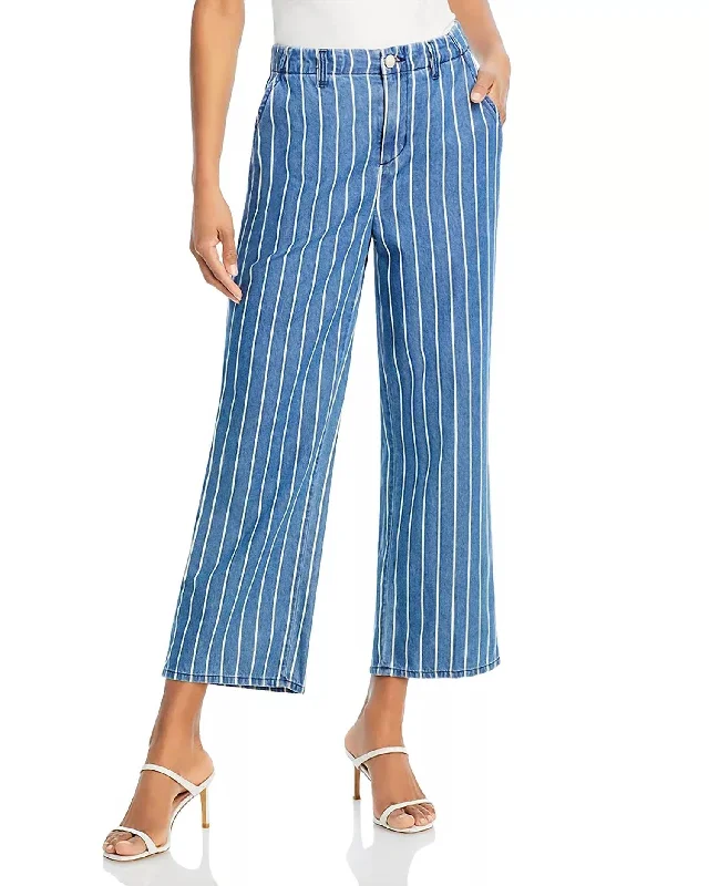 Zayne Striped High Rise Crop Jeans In Denim