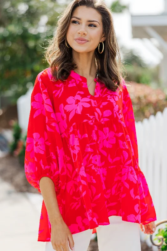 In Your Dreams Red Floral Blouse