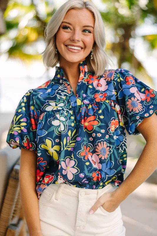 When You Know Navy Blue Floral Blouse