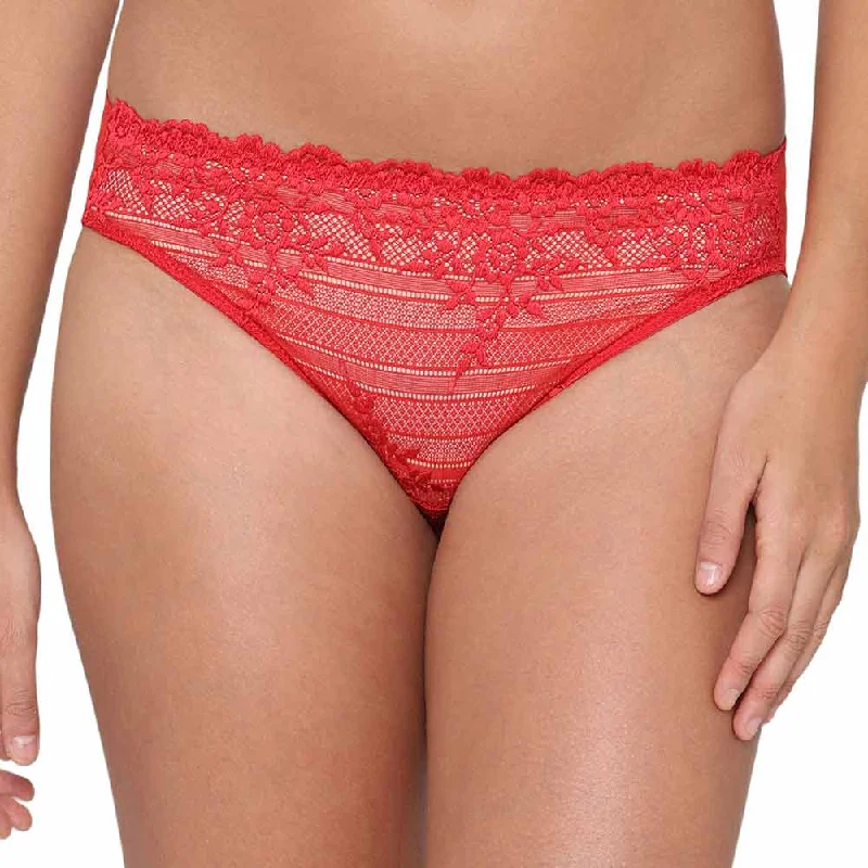 Embrace Lace Low Waist Medium Coverage Bridal Wear Lace Bikini Panty - Red