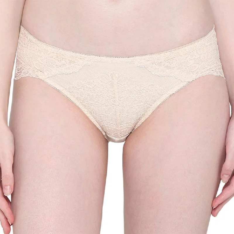 Emma Lace Low Waist Medium Coverage Bridal Wear Lace Bikini Panty - Beige