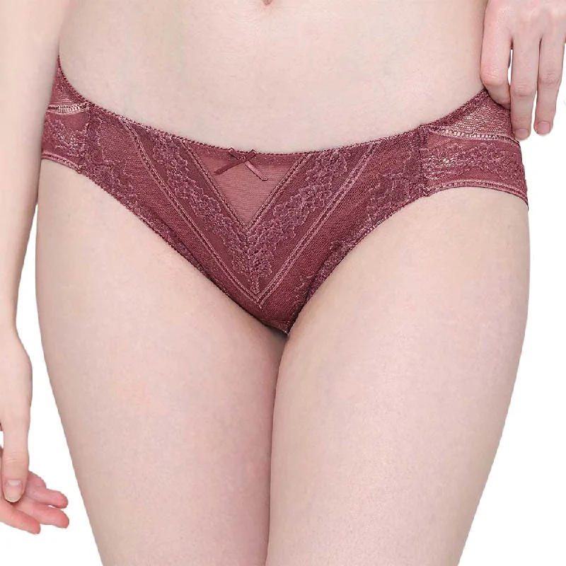 Lucy Low Waist Medium Coverage Bridal Wear Lace Bikini Panty - Burgandy