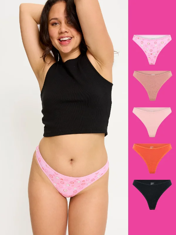 SmileyWorld® | Modibodi Thong Gifting 5 Pack Happy Place Multi