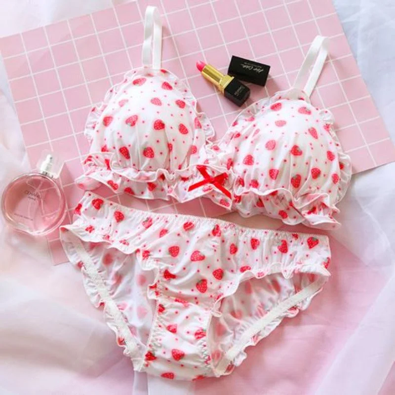 Strawberry / Print Milk Silk Bra & Panty Set