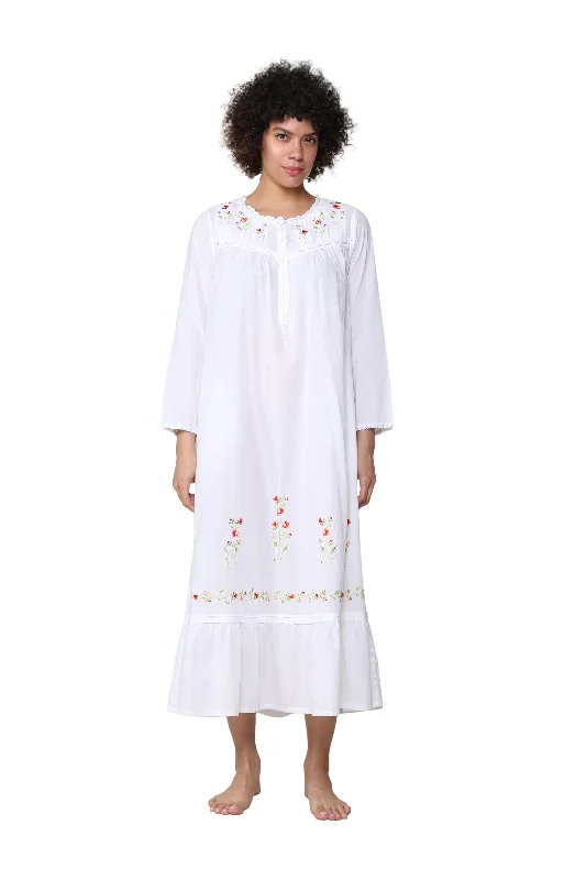 100% Cotton Embroidered Long Sleeve Gown