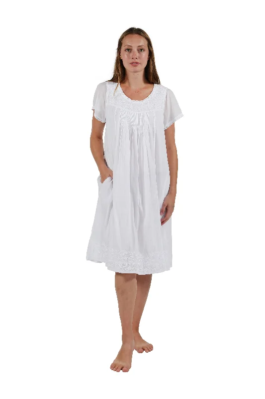 Cap Sleeve 100% Cotton White Embroidered Gown