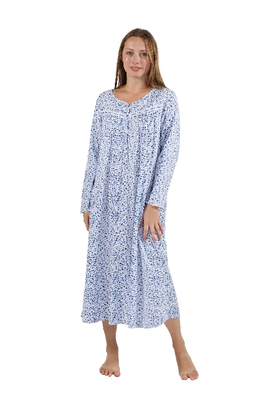 100% Cotton Blue Mini Floral Cotton Knit Gown