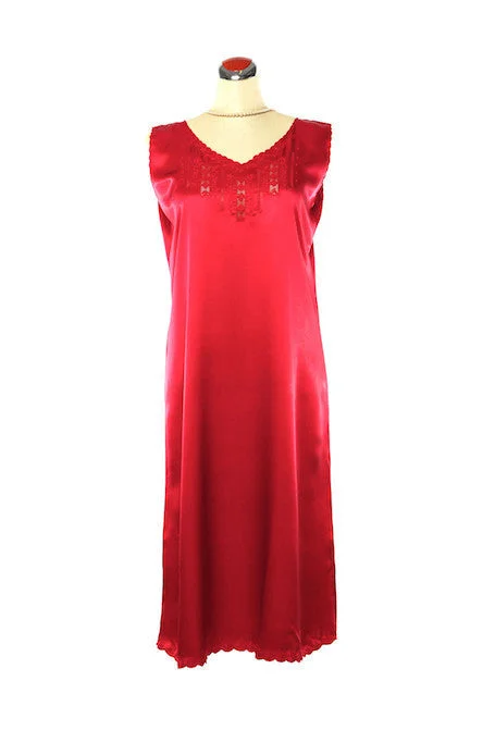 Silk Satin Fleur Nightdress - Red