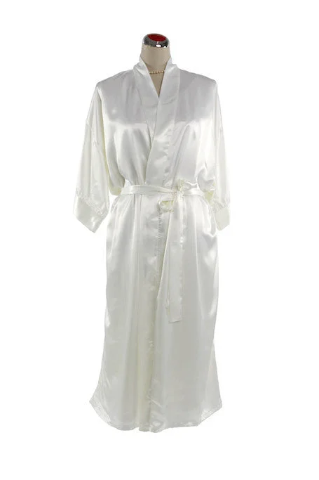 Silk Satin Kimono Robe - Winter White