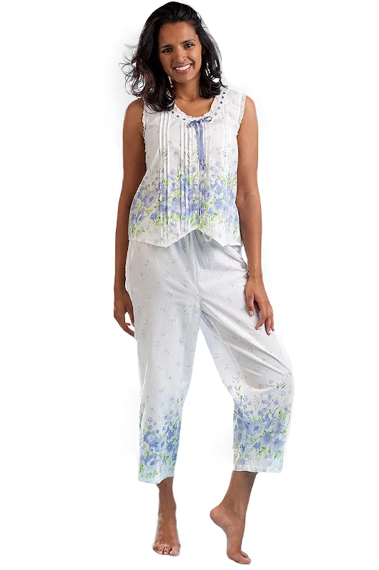 Border Print Sleeveless 100% Cotton Floral PJs