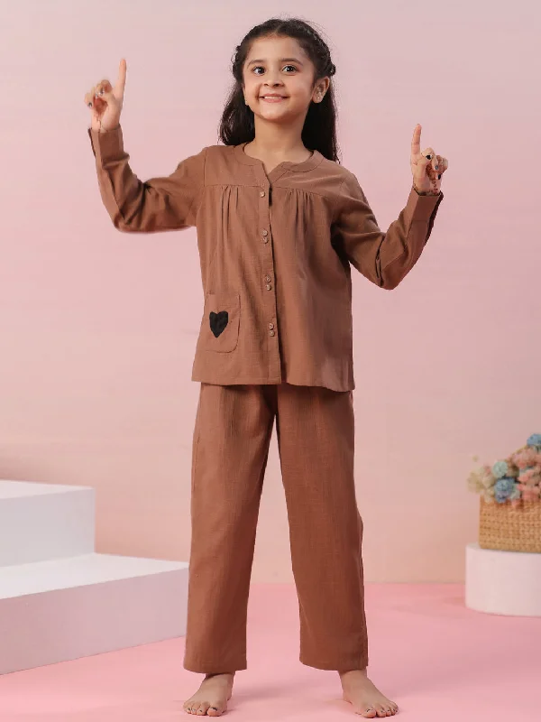 Brown Color Cotton Kids Night Suit