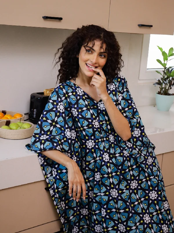 Cotton Printed Kaftan Night Suit Set