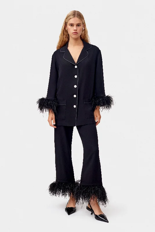 Party Pajamas Set with Detachable Feathers in Black