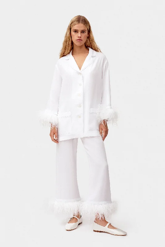 Party Pajamas Set with Detachable Feathers in White