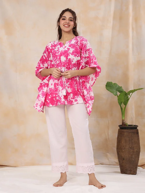 FUSHIA TIE-DYE Cotton Kaftan set